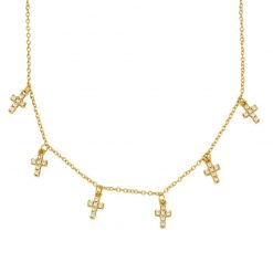 Colgante Cruz Oro. Cadena dorada con Colgante Cruz hecho en plata de ley 925 chapado en oro 18 k. Charms de cruces con circonitas.