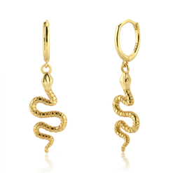 Pendientes Serpiente Larga Plata. Ideales pendientes de aro mini en plata de ley 925 con colgantes de serpientes.