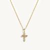 Colgante Cruz Oro. Delicado collar dorado hecho en plata de ley 925 bañado en oro 18k con un pequeño colgante de cruz con circonitas.