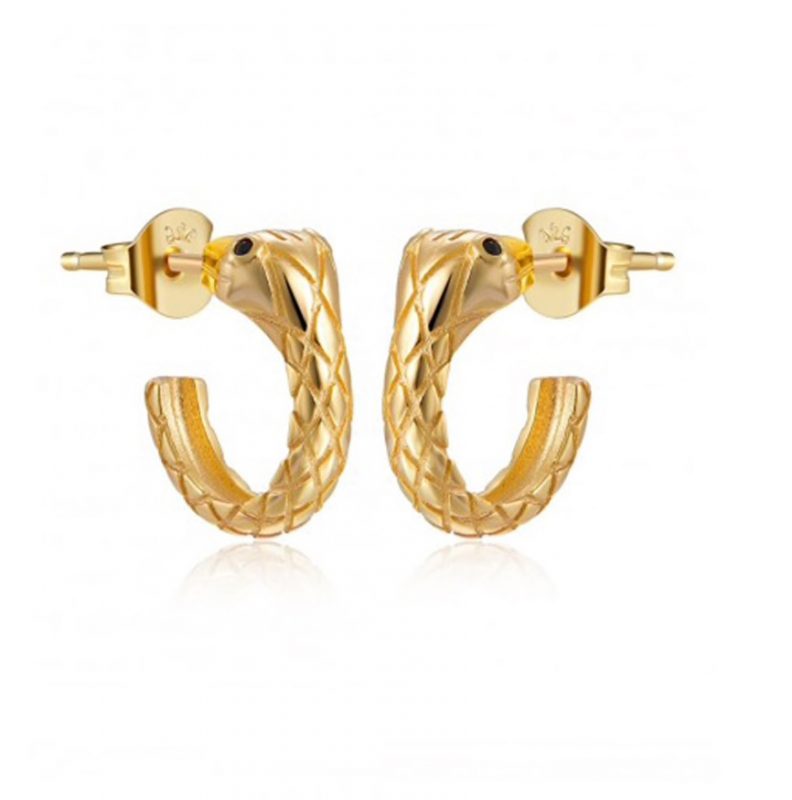 Pendientes de aro Serpentón Oro Plata. Pendientes aros de oro en forma de serpiente. Pendiente de animales.