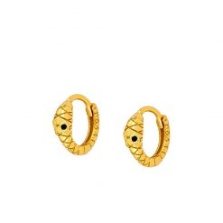 Pendientes Serpiente Oro Aro. Mini pendientes serpientes dorados. Aros de oro en forma de serpiente con ojitos negros.