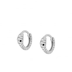 Pendientes Serpiente Plata Aro. Mini pendientes serpientes plateados. Aros de oro en forma de serpiente con ojitos negros.