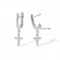 Pendientes Cruz Plata de ley 925. Pendientes de cruz plata plateados con charm en forma de cruces con circonitas.