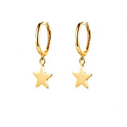 Pendientes Aro Estrella Oro. Pendientes aro con estrella colgante dorados realizados en plata de ley 925 chapados en oro 18 k.