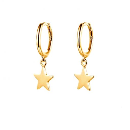 Pendientes Aro Estrella Oro. Pendientes aro con estrella colgante dorados realizados en plata de ley 925 chapados en oro 18 k.