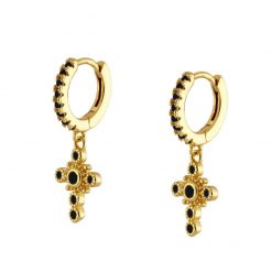 Pendientes Aro Cruz Negra Oro