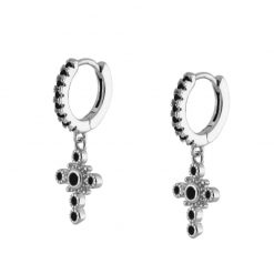 Pendientes Aro Cruz Negra Plata