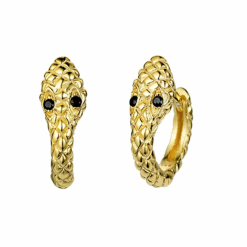 Pendientes de aro Serpiente Ojos Oro. Pendientes aros de oro en forma de serpiente con ojos negros. Pendiente de animales.