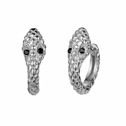 Pendientes de aro Serpiente Ojos Plata. Pendientes aros de oro en forma de serpiente con ojos negros. Pendiente de animales.