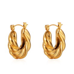 Pendientes Aro Grueso dorado. Pendientes de Aro dorados gallonados, realizados en acero inoxidable. Aros dorados con forma.