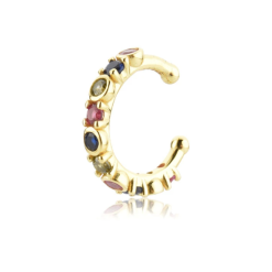 Pendiente Ear cuff Rainbow oro 18k. Pendiente sin agujero en plata de ley 925 chapado en oro 18k con circonitas de colores. Piercing sin agujero.