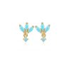Pendientes Pequeños Tres Piedras Turquesa Oro. Pendientes pequeños y mini Piedras azul Turquesa. Plata de ley bañada Oro 18k.