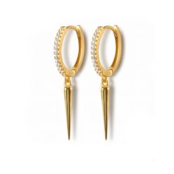 Pendientes de moda Punk Oro Plata dorados plateados. Pendientes de aro mini de plata y oro con pequeños diamantes y colgante de pincho.