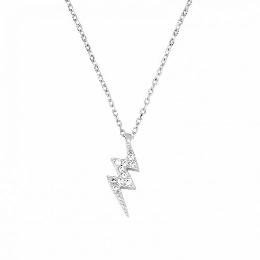 Colgante Rayo Plata. Collar de cadena plateada fina con un mini charm en forma de rayo con circonitas en plata de ley 925