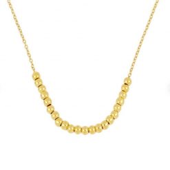 Monísimo Colgante Bolitas Oro. Collar de cadena finita de oro con bolitas doradas. Queda pegado a la clavícula.