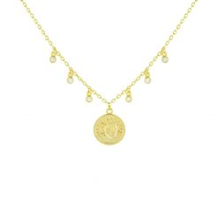 El Colgante Medallón Brillantes Oro es tendencia. Collar de cadena dorado con charms de chatones y colgante de medallón, hecho en oro.