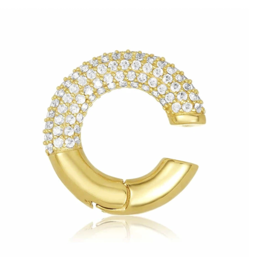 Pendiente Ear cuff Shiny Blanco Oro 18k. Pendientes ear cuff dorados de oro con brillantes de varios colores. Pendientes sin agujero.