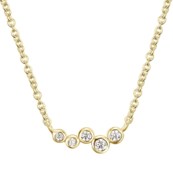 Colgante Chatones Oro minimalista y elegante. Collar de cadena dorado con charms colgantes de chatones, hecho en oro con pequeños diamantes.
