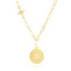 Colgante Medallón Brillantes Oro. Collar de cadena dorado con medallón y estrella con circonitas. Plata de ley 925 bañada en oro 18k y circonitas.