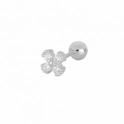 Pendiente Pétalos plata. Ideales pendientes mini de oro con diamantitos y piedras. Llevar como joya principal o como piercing.