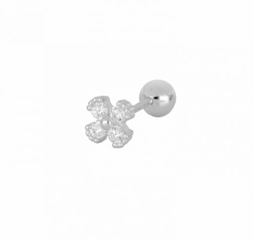 Pendiente Pétalos plata. Ideales pendientes mini de oro con diamantitos y piedras. Llevar como joya principal o como piercing.