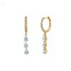 Pendientes Largos Cascada Oro. Preciosos aritos con diamantes que cuelgan. Pendientes largos de aro de Plata con colgante de diamantes.
