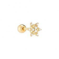 Pendiente Copo de nieve Oro. Ideales pendientes mini de oro con diamantitos y piedras. Llevar como joya principal o como piercing.