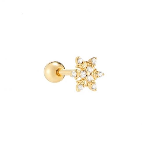 Pendiente Copo de nieve Oro. Ideales pendientes mini de oro con diamantitos y piedras. Llevar como joya principal o como piercing.