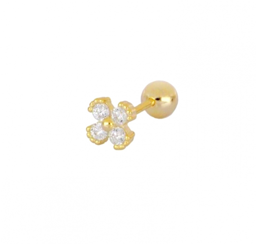 Pendiente Pétalos Oro. Ideales pendientes mini de oro con diamantitos y piedras. Llevar como joya principal o como piercing.