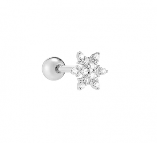 Pendiente Copo de nieve Plata. Ideales pendientes mini de Plata con diamantitos y piedras. Llevar como joya principal o como piercing.