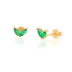 Pendientes Stud Verde Oro. Pequeños pendientes mini chapados en oro 18k con piedras de colores. Joyas de moda.