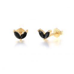 Pendientes Stud Negro Oro. Par de pequeños pendientes mini chapados en oro 18k con piedras de colores de moda.