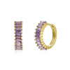 Pendientes Aro Lila Oro con piedras de colores. Pendientes de Aro hechos en plata de ley 925 bañados en oro 18k con circonitas.