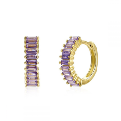 Pendientes Aro Lila Oro con piedras de colores. Pendientes de Aro hechos en plata de ley 925 bañados en oro 18k con circonitas.