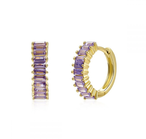 Pendientes Aro Lila Oro con piedras de colores. Pendientes de Aro hechos en plata de ley 925 bañados en oro 18k con circonitas.