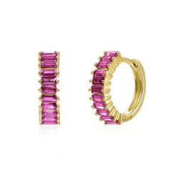 Pendientes Aro Rosa Oro con piedras de colores. Pendientes de Aro hechos en plata de ley 925 bañados en oro 18k con circonitas rosas.