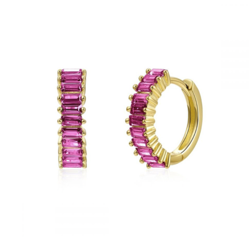 Pendientes Aro Rosa Oro con piedras de colores. Pendientes de Aro hechos en plata de ley 925 bañados en oro 18k con circonitas rosas.