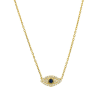 Colgante Mal de Ojo Oro. Collar dorado de cadena con charm colgante en forma de ojo con diamantes, hecho en plata de ley 925 bañado en oro 18k.
