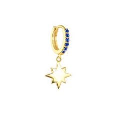 Pendiente de Aro Estrella Azul en oro 18 k o plata de ley 925. 1 Pendiente individual Aro con piedras de color, y charm colgante de estrella.