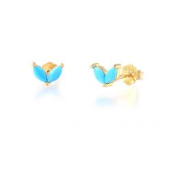 Pendientes Stud Turquesa Oro. Pequeños pendientes mini chapados en oro 18k con piedras de colores de moda.