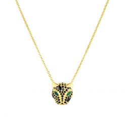 Precioso colgante Puma Diamante Negro Oro. Colgante dorado con charm en forma de puma y cadena hecho en oro 18k.