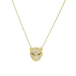 Precioso colgante Puma Diamante Blanco Oro. Colgante dorado con charm en forma de puma y cadena hecho en oro 18k.