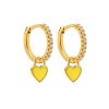Pendientes Aro Corazón Amarillo Oro ideales. Aros dorados con piedras circonitas y charm colgante en forma de corazón amarillo.