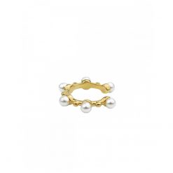 Pendiente Ear Cuff Perlas Oro 18 k. Un pendiente Ear Cuff dorado con perlas pequeñas para piercing sin agujero.