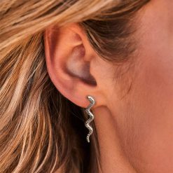 Pendientes Serpiente Largos Plata. Joyas de animales, pendientes serpiente de plata colgantes, con cierre de presión, en plata de ley 925.