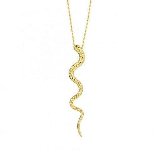 Colgante serpiente oro. Cadena dorada fina con charm colgante en forma de serpiente en plata de ley bañada en oro 18 k.