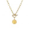 Collar Cadena Moneda Dorado. Collar de cadena dorado de eslabones y colgante de moneda. Collar cadena mujer en color oro con charm moneda.