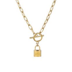 Collar Cadena Candado Dorado. Collar de cadena dorado de eslabones y colgante de candado. Collar cadena mujer en color oro con charm candado.