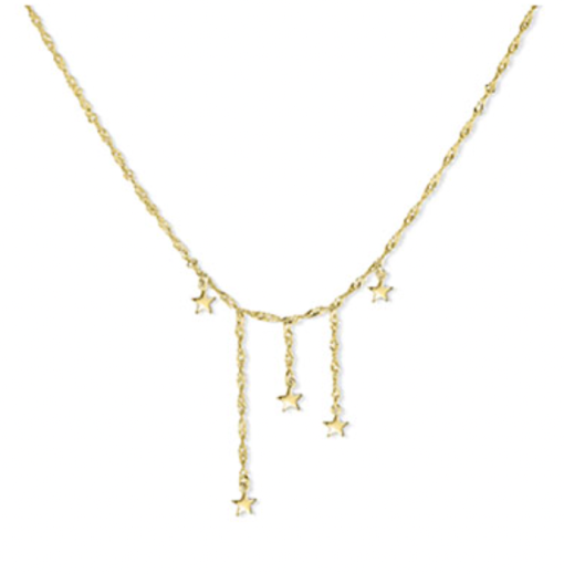 Colgante Estrellas Oro (plata de ley bañada en oro 18k). Colgante de cadena dorada finita con pequeñas estrellas doradas que cuelgan.