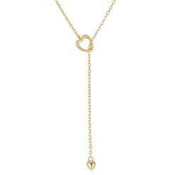 Colgante Corazón Oro Péndulo. Colgante corazón acero inoxidable. Fina cadena dorada con colgante charm en forma de corazón labrado.